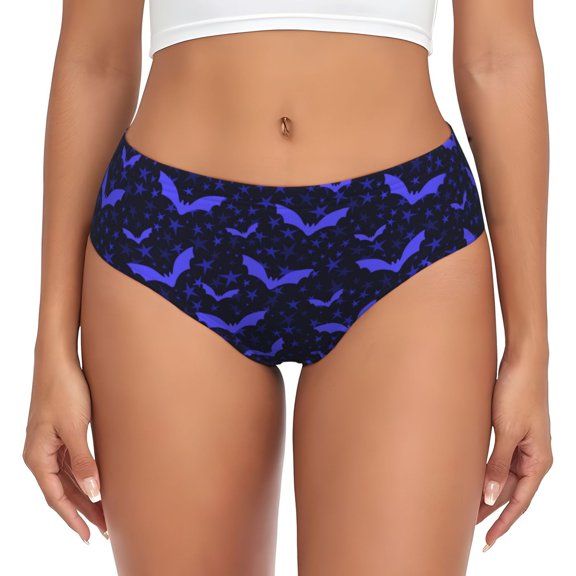 Womens Underwear - Bats and starry sky darkblue No Show Seamless Underwear for Women, Stretch Women's Panties, Hipster Soft Comfort Ladies Panties Bikini Underwear Briefs