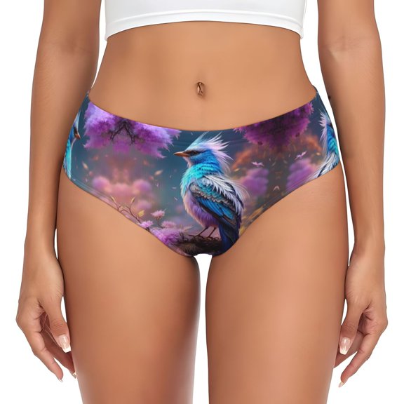 Womens Underwear - Beautiful Pink Flower Blue Bird No Show Seamless Underwear for Women, Stretch Women's Panties, Hipster Soft Comfort Ladies Panties Bikini Underwear Briefs