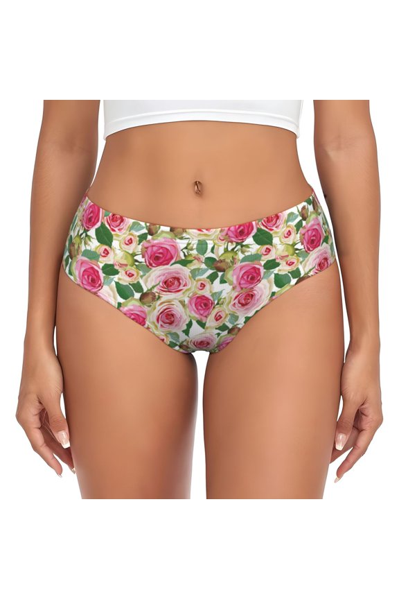 Womens Underwear - Beautiful Rose Flowers No Show Seamless Underwear for Women, Stretch Women's Panties, Hipster Soft Comfort Ladies Panties Bikini Underwear Briefs