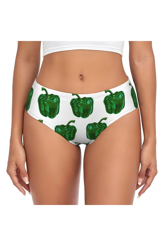 Womens Underwear - Bell Pepper Pattern green No Show Seamless Underwear for Women, Stretch Women's Panties, Hipster Soft Comfort Ladies Panties Bikini Underwear Briefs