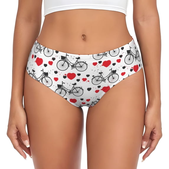 Womens Underwear - Bike Pattern hearts No Show Seamless Underwear for Women, Stretch Women's Panties, Hipster Soft Comfort Ladies Panties Bikini Underwear Briefs