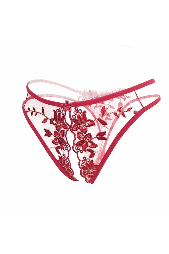 Womens Underwear Bikini Lace Embroidery Perspective Crotchless Hollow Underpant Brief Panties