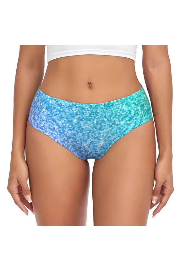 Womens Underwear - Blue Green Glitter Texture No Show Seamless Underwear for Women, Stretch Women's Panties, Hipster Soft Comfort Ladies Panties Bikini Underwear Briefs