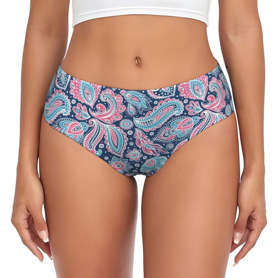 Womens Underwear Blue Pink Paisley Cuteness No Show Seamless Underwear for Women, Soft Stretch Women's Panties, Hipster Ladies Panties Bikini Underwear Briefs
