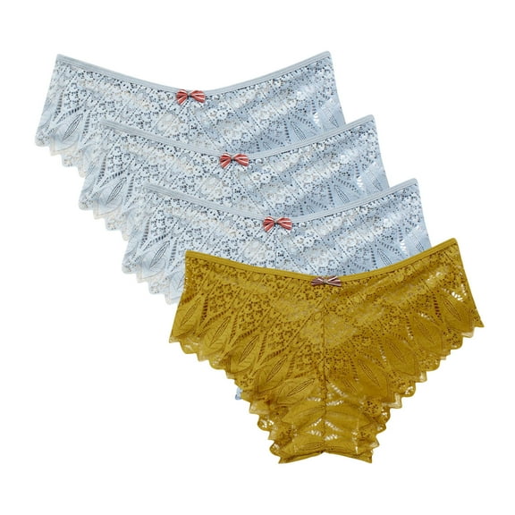 Womens Underwear Boyshorts 4 Pack Seamless Underwear for Women Lace Thong Cheeky Panties Breathable Briefs Stretch High Cut Plus Size Ladies Bikini Thongs Womens Cotton Panties Yellow M