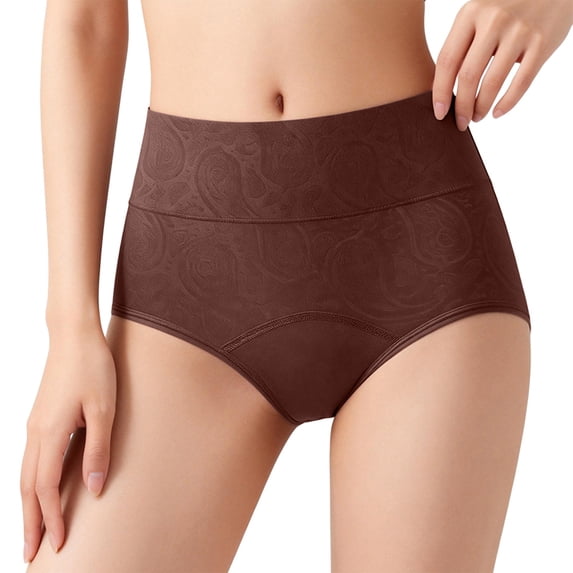 Womens Underwear Breathable Comfortable High Waisted 3 Layer Leakproof Waist Extended Absorption Textured Pattern Full Coverage Panties