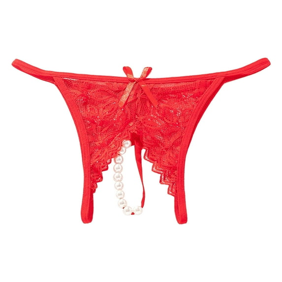 Womens Underwear Breathable Comfortable Panties Pearl Massage Female Open Crotch Lace Transparent Blend Underwear for Women