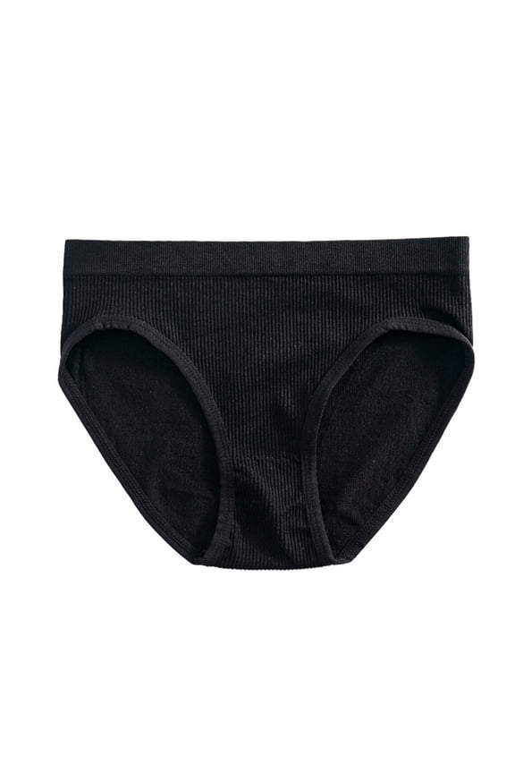 Womens Underwear Breathable Full Coverage Comfortable Mid Waist Solid Color Ribbed Cotton File Seamless Briefs Panties