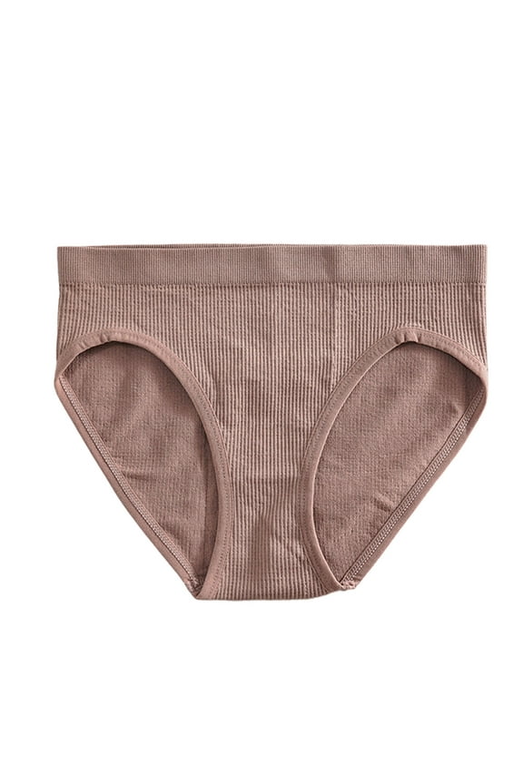 Womens Underwear Breathable Full Coverage Comfortable Mid Waist Solid Color Ribbed Cotton File Seamless Briefs Panties
