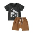 thumbnail image 1 of Elippeo Toddler Baby Easter Outfits 6M 12M 18M 24M 3Y 4Y LetterBunny Print Short Sleeve T-Shirt with Solid Color Shorts Set Summer Clothes, 1 of 10