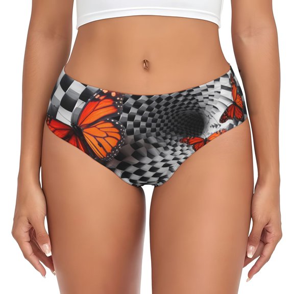 Womens Underwear - Butterflies Optical Illusion No Show Seamless Underwear for Women, Stretch Women's Panties, Hipster Soft Comfort Ladies Panties Bikini Underwear Briefs