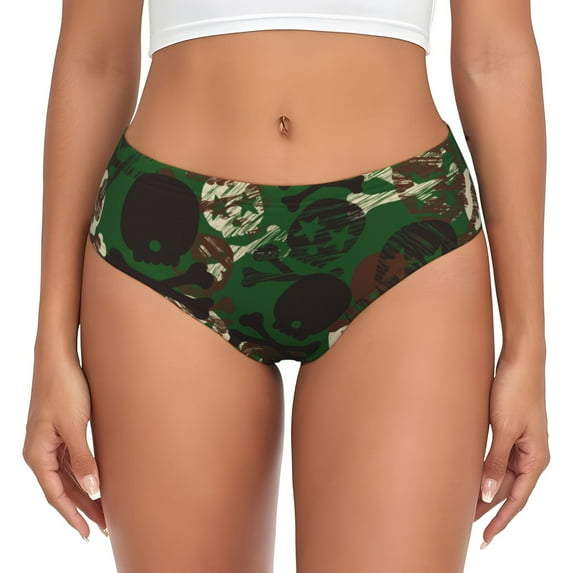 Womens Underwear Camouflage Skull Cuteness No Show Seamless Underwear for Women, Soft Stretch Women's Panties, Hipster Ladies Panties Bikini Underwear Briefs