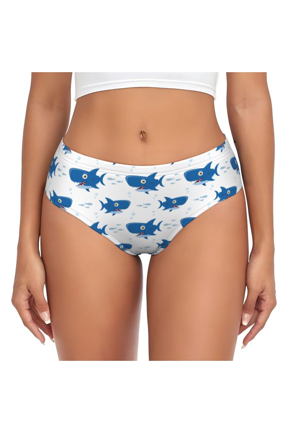 Womens Underwear - Cartoon Cute Shark Blue_A No Show Seamless Underwear for Women, Stretch Women's Panties, Hipster Soft Comfort Ladies Panties Bikini Underwear Briefs