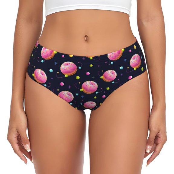 Womens Underwear - Cartoon Donut Planets No Show Seamless Underwear for Women, Stretch Women's Panties, Hipster Soft Comfort Ladies Panties Bikini Underwear Briefs