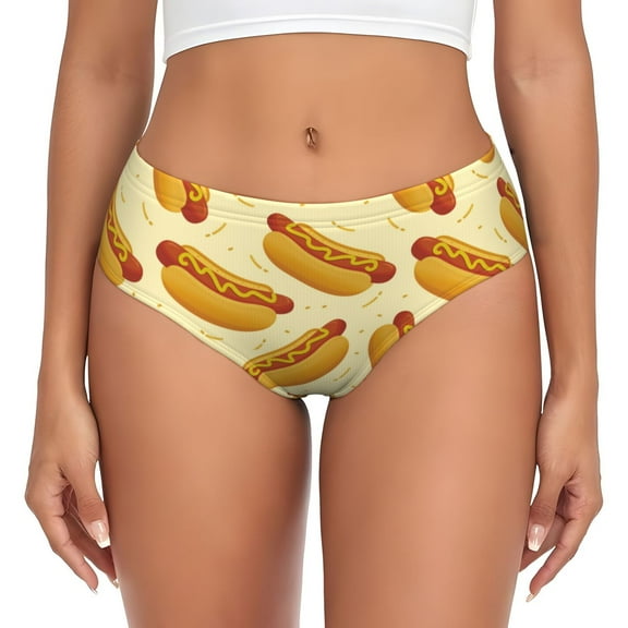 Womens Underwear - Cartoon Hot Dog Print No Show Seamless Underwear for Women, Stretch Women's Panties, Hipster Soft Comfort Ladies Panties Bikini Underwear Briefs