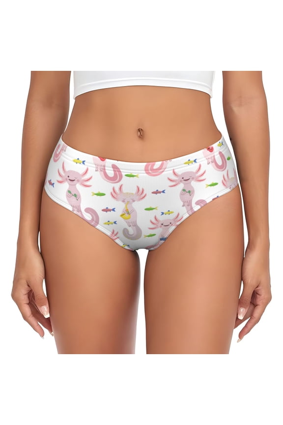 Womens Underwear - Cartoon axolotls play musical cute No Show Seamless Underwear for Women, Stretch Women's Panties, Hipster Soft Comfort Ladies Panties Bikini Underwear Briefs