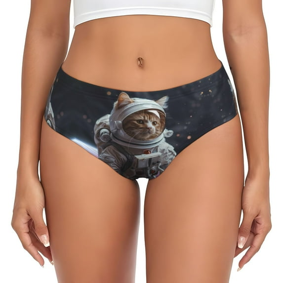 Womens Underwear Cat Astronaut In Space Cuteness No Show Seamless Underwear for Women, Soft Stretch Women's Panties, Hipster Ladies Panties Bikini Underwear Briefs