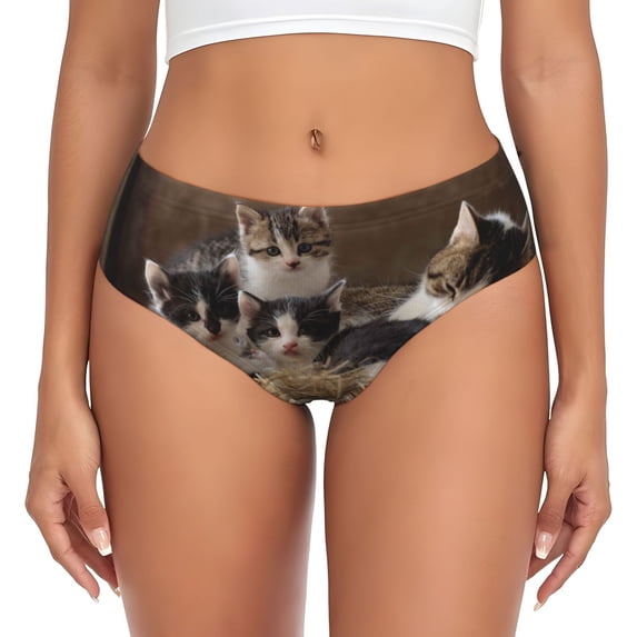 Womens Underwear - Cat Family No Show Seamless Underwear for Women, Stretch Women's Panties, Hipster Soft Comfort Ladies Panties Bikini Underwear Briefs