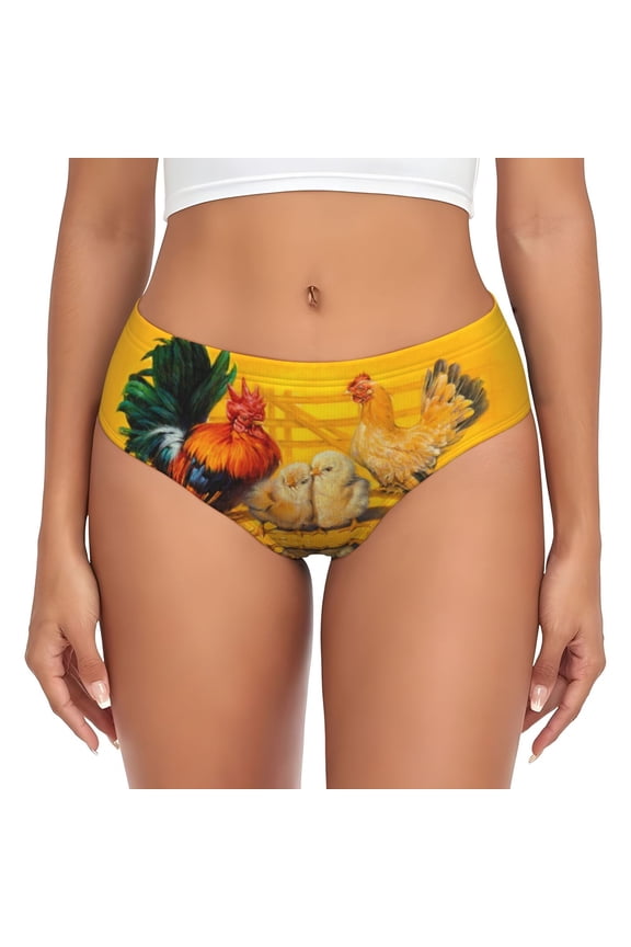Womens Underwear - Chicken Family Rooster Hen Chicks No Show Seamless Underwear for Women, Stretch Women's Panties, Hipster Soft Comfort Ladies Panties Bikini Underwear Briefs