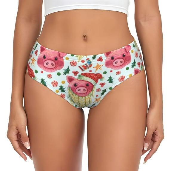 Womens Underwear Christmas Cute Pigs Cuteness No Show Seamless Underwear for Women, Soft Stretch Women's Panties, Hipster Ladies Panties Bikini Underwear Briefs