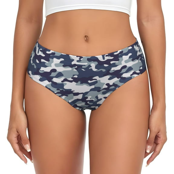 Womens Underwear - Classic Blue Camouflage No Show Seamless Underwear for Women, Stretch Women's Panties, Hipster Soft Comfort Ladies Panties Bikini Underwear Briefs