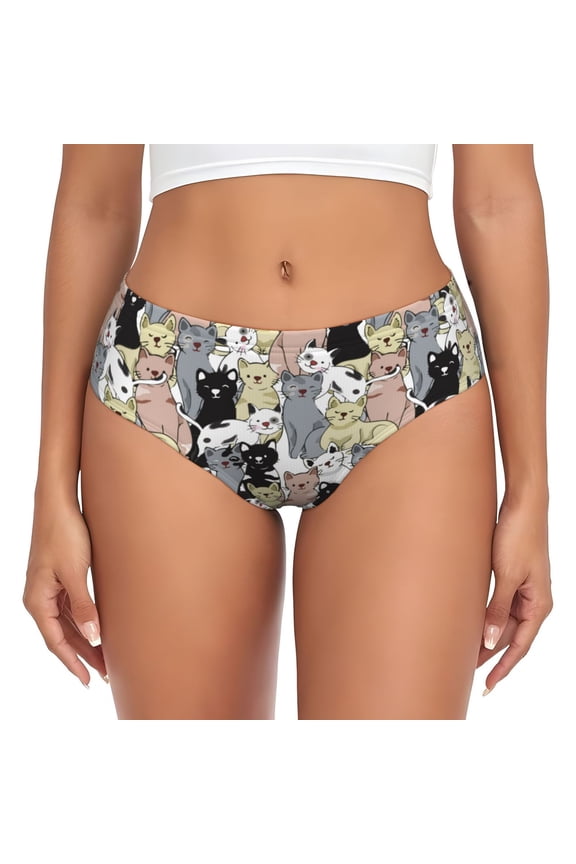 Womens Underwear - Classic Cute Cartoon Cat_A No Show Seamless Underwear for Women, Stretch Women's Panties, Hipster Soft Comfort Ladies Panties Bikini Underwear Briefs