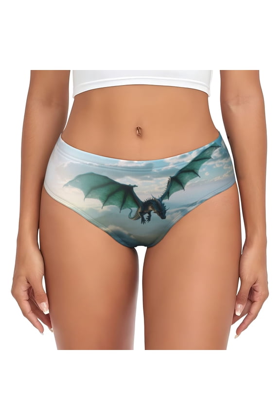 Womens Underwear - Cloud Sky Green Dragon No Show Seamless Underwear for Women, Stretch Women's Panties, Hipster Soft Comfort Ladies Panties Bikini Underwear Briefs