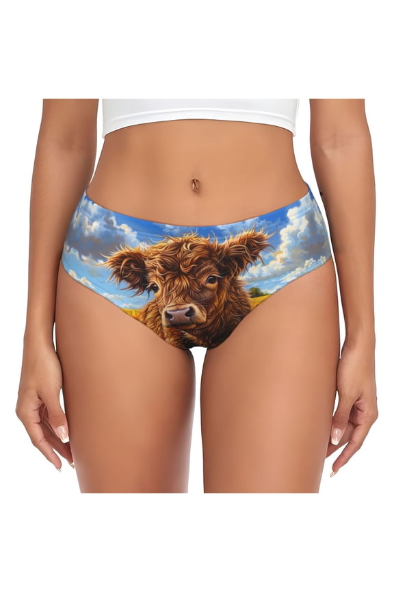 Womens Underwear - Cloud Sky Sunflower Cow No Show Seamless Underwear for Women, Stretch Women's Panties, Hipster Soft Comfort Ladies Panties Bikini Underwear Briefs
