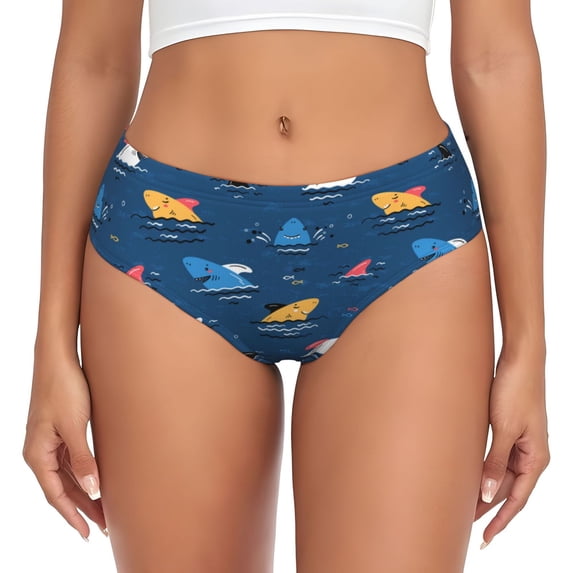Womens Underwear Colorful Ocean Shark Cuteness No Show Seamless Underwear for Women, Soft Stretch Women's Panties, Hipster Ladies Panties Bikini Underwear Briefs