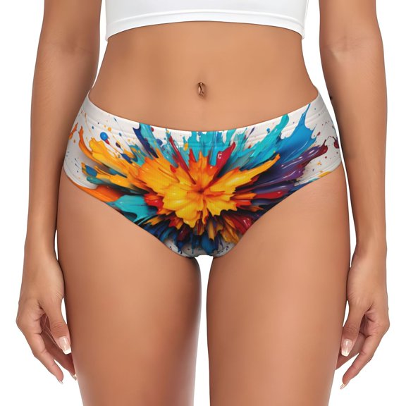 Womens Underwear - Colorful Paint Print No Show Seamless Underwear for Women, Stretch Women's Panties, Hipster Soft Comfort Ladies Panties Bikini Underwear Briefs