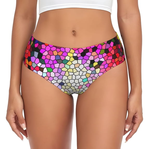 Womens Underwear - Colorful Tie Dye Stained Glass A No Show Seamless Underwear for Women, Stretch Women's Panties, Hipster Soft Comfort Ladies Panties Bikini Underwear Briefs