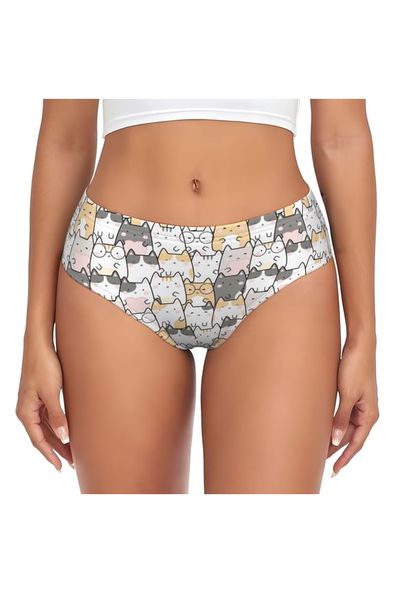 Womens Underwear - Comic Style Color Line Cartoon Cat No Show Seamless Underwear for Women, Stretch Women's Panties, Hipster Soft Comfort Ladies Panties Bikini Underwear Briefs