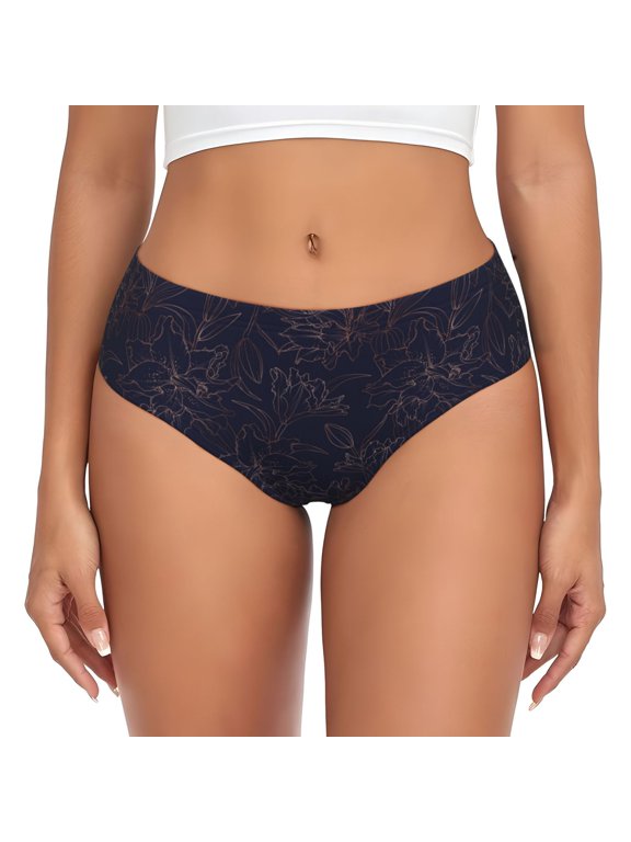 Womens Underwear - Copper-Gold Gloss Outline Flower1 No Show Seamless Underwear for Women, Stretch Women's Panties, Hipster Soft Comfort Ladies Panties Bikini Underwear Briefs
