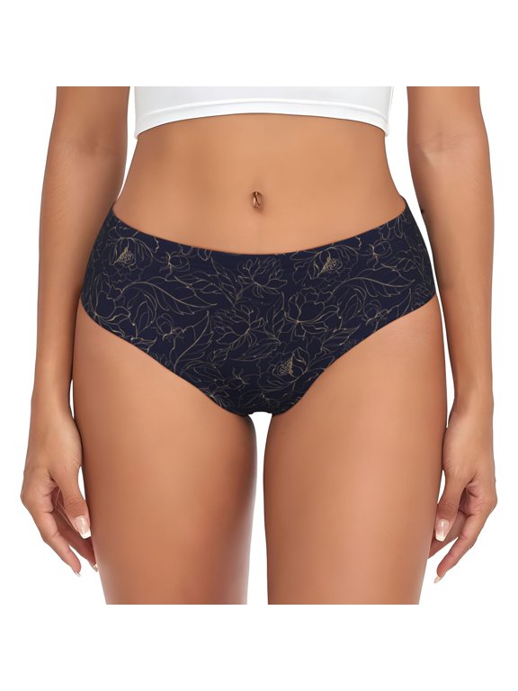 Womens Underwear - Copper-Gold Gloss Outline Peony No Show Seamless Underwear for Women, Stretch Women's Panties, Hipster Soft Comfort Ladies Panties Bikini Underwear Briefs