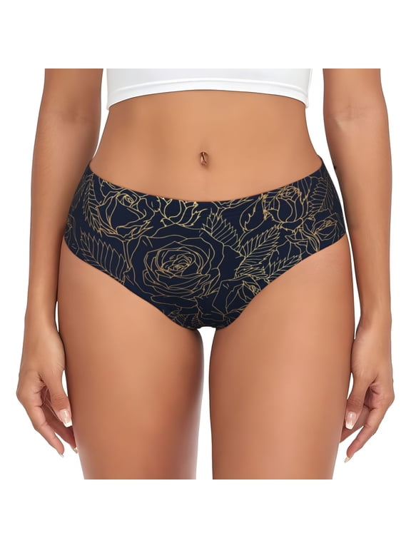 Womens Underwear - Copper-Gold Gloss Outline Rose No Show Seamless Underwear for Women, Stretch Women's Panties, Hipster Soft Comfort Ladies Panties Bikini Underwear Briefs