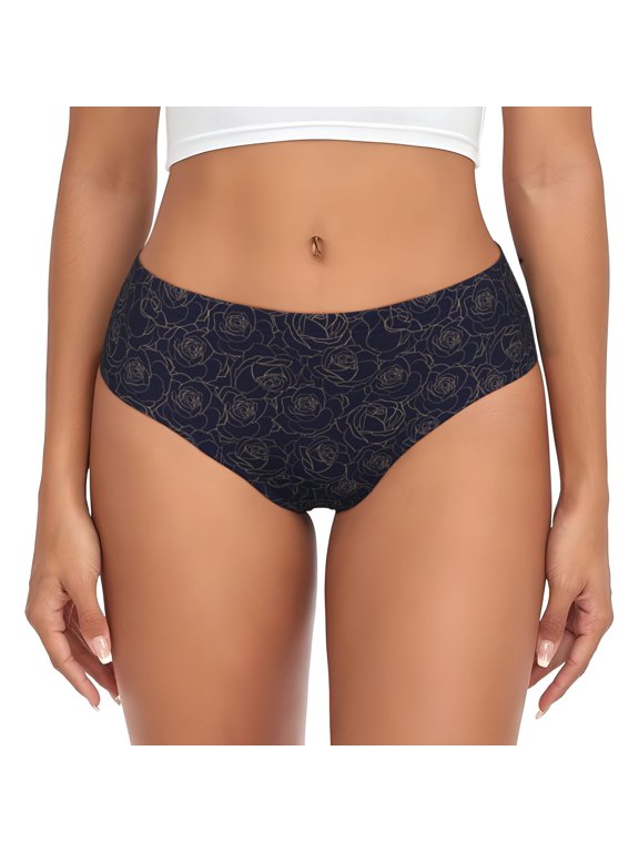 Womens Underwear - Copper-Gold Gloss Outline Rose1 No Show Seamless Underwear for Women, Stretch Women's Panties, Hipster Soft Comfort Ladies Panties Bikini Underwear Briefs