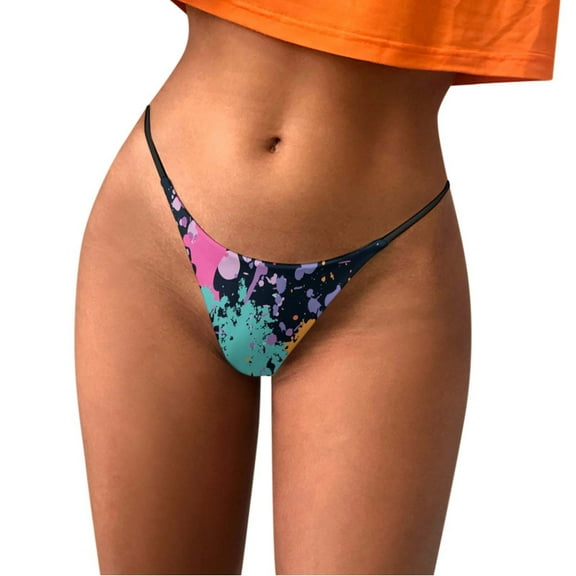 Womens Underwear Cotton Hipster Panties Fashion Print Thong Comfortable Low Waist Polyester 1Pc Yellow Size S-2Xl Women's Panties