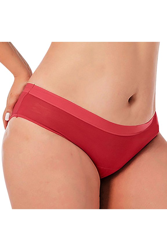 Womens Underwear Cotton Hipster Panties Solid Color Large Size Leak Proof High Absorption Breathable Conservative Waist Four Layer Fiber Physiological Pants Bamboo 1Pc Red Women's Panties