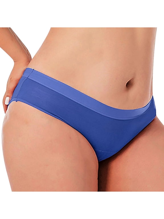 Womens Underwear Cotton Hipster Panties Solid Color Large Size Leak Proof High Absorption Breathable Conservative Waist Four Layer Fiber Physiological Pants Bamboo 1Pc Blue Women's Panties