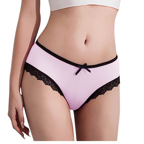 Womens Underwear, Cotton Underwear for Women 2026 Sexy Lace Bikini Lingerie Panties Basics Stretch Wasit Hipster No Show Thongs Brief Pink S