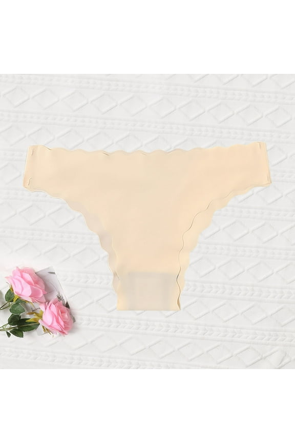 Womens Underwear Cotton Womens Seamless Fitness Running Gym Panties Ladies Sports Solid Thong Underwear Bikini Briefs Beige L