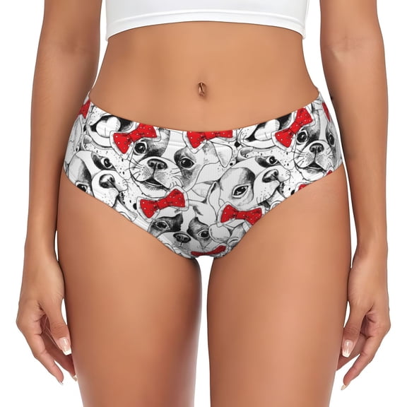 Womens Underwear - Cut French Bulldog Red Bow Tie No Show Seamless Underwear for Women, Stretch Women's Panties, Hipster Soft Comfort Ladies Panties Bikini Underwear Briefs