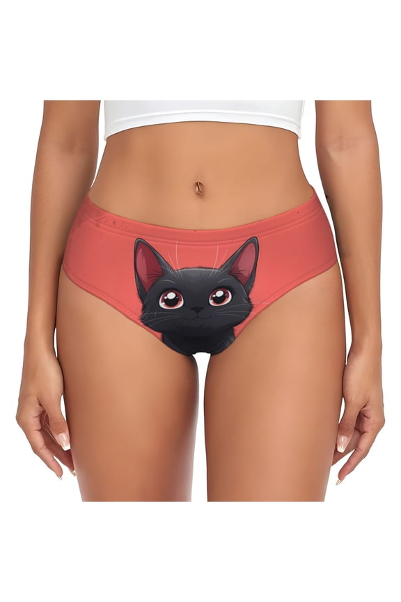 Womens Underwear - Cute Black Kitten Cartoon No Show Seamless Underwear for Women, Stretch Women's Panties, Hipster Soft Comfort Ladies Panties Bikini Underwear Briefs