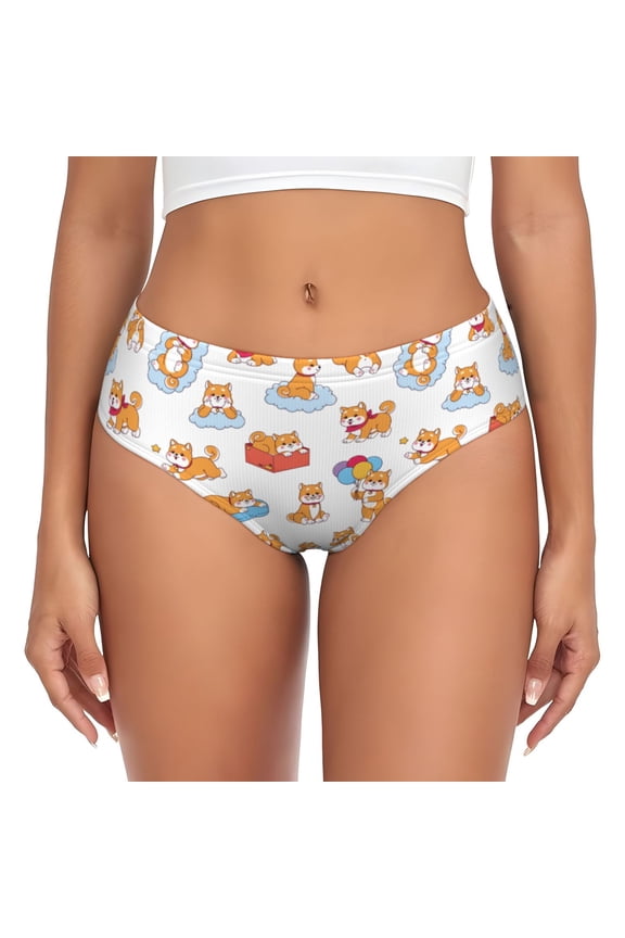 Womens Underwear - Cute Cartoon Corgi Balloon Box No Show Seamless Underwear for Women, Stretch Women's Panties, Hipster Soft Comfort Ladies Panties Bikini Underwear Briefs