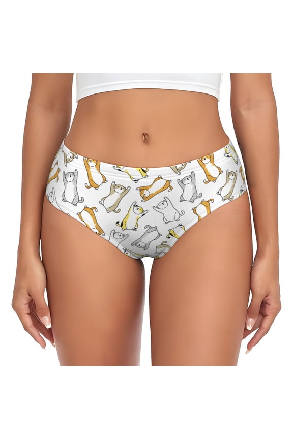 Womens Underwear - Cute Cartoon Funny Cat No Show Seamless Underwear for Women, Stretch Women's Panties, Hipster Soft Comfort Ladies Panties Bikini Underwear Briefs