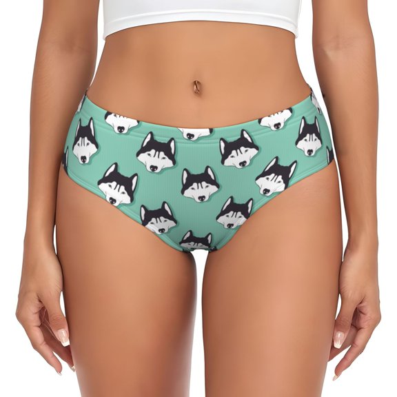 Womens Underwear - Cute Cartoon Husky Funny Green No Show Seamless Underwear for Women, Stretch Women's Panties, Hipster Soft Comfort Ladies Panties Bikini Underwear Briefs