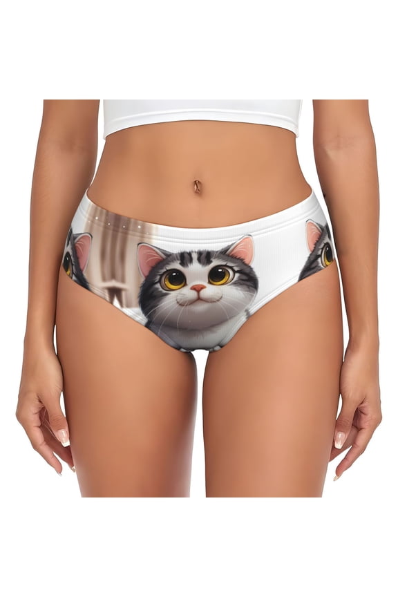 Womens Underwear - Cute Cartoon Kitten No Show Seamless Underwear for Women, Stretch Women's Panties, Hipster Soft Comfort Ladies Panties Bikini Underwear Briefs