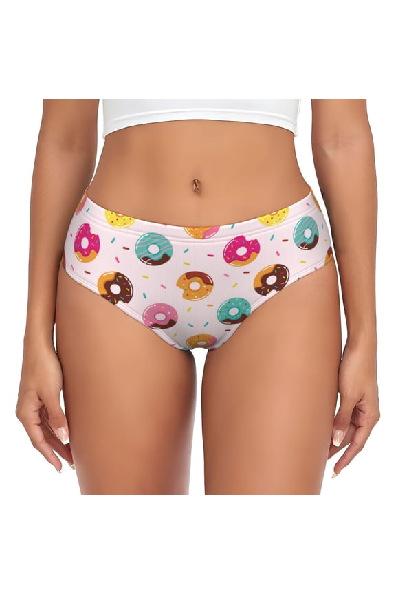 Womens Underwear - Cute Cartoon Mini Donut No Show Seamless Underwear for Women, Stretch Women's Panties, Hipster Soft Comfort Ladies Panties Bikini Underwear Briefs
