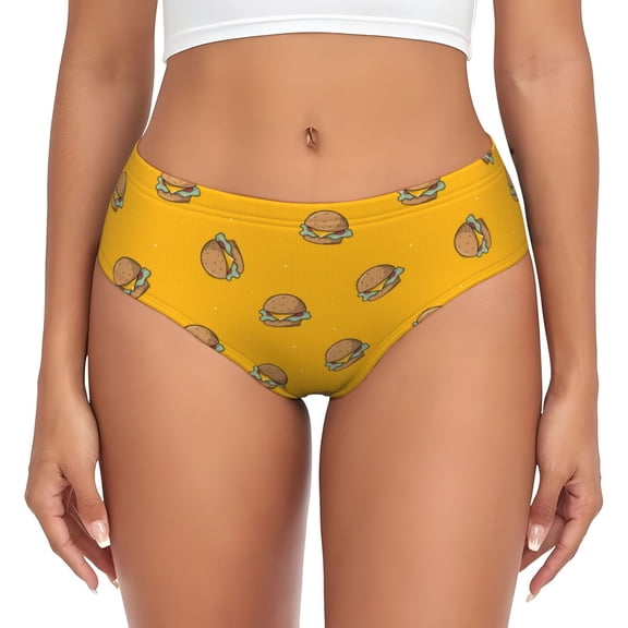 Womens Underwear - Cute Hamburger Starry Sky Yellow No Show Seamless Underwear for Women, Stretch Women's Panties, Hipster Soft Comfort Ladies Panties Bikini Underwear Briefs