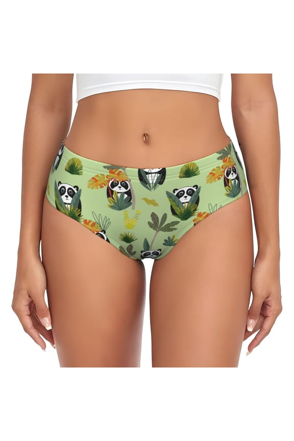 Womens Underwear - Cute Panda Bear In Greenery Forest No Show Seamless Underwear for Women, Stretch Women's Panties, Hipster Soft Comfort Ladies Panties Bikini Underwear Briefs